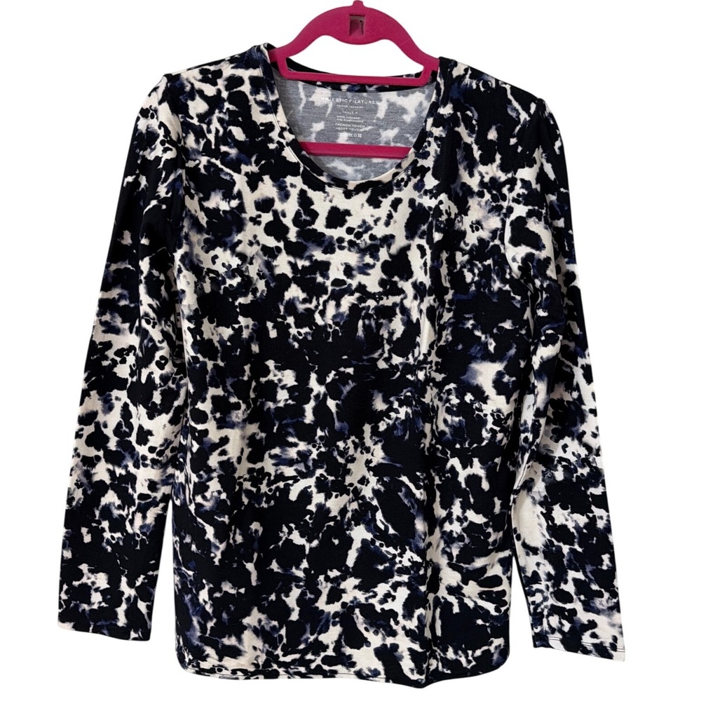 Majestic Filatures Navy White Tie Dye Soft Touch Deluxe Teeshirt Women Size 4 Lg